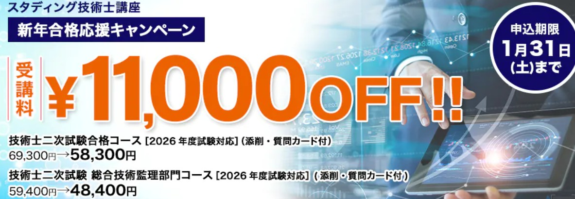 スタディング技術士1月キャンペーン画像