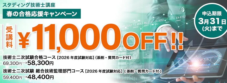 スタディング技術士3月キャンペーン画像