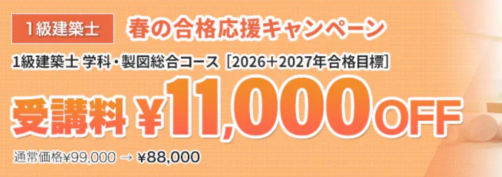 スタディング1級建築士春の合格応援キャンペーン画像