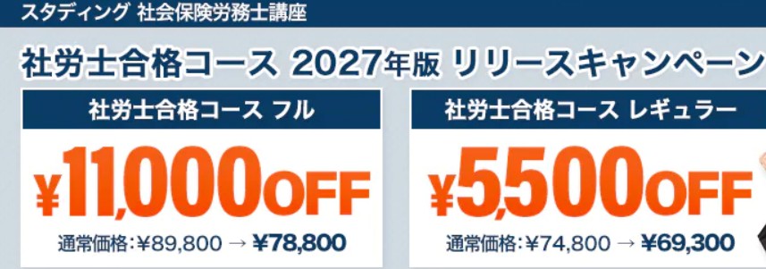 スタディング社労士8月キャンペーン画像